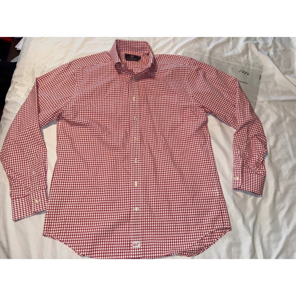 Vineyard Vines Murray Shirt Mens Large Red Gingham Classic Fit Cotton Button Up